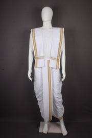 White Stitched Dhoti Dupatta with Brown Border