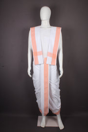White Stitched Dhoti Dupatta with Orange Striped Border
