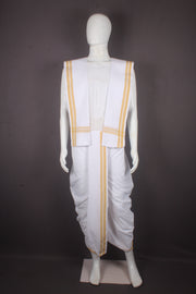 White Stitched Dhoti Dupatta with Yellow Border