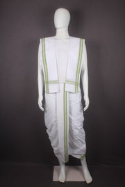 White Stitched Dhoti Dupatta with Green Border