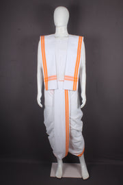 White Stitched Dhoti Dupatta with Orange Border