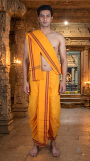 Kesariya Stitched Dhoti Dupatta with Maroon Border
