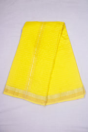 Yellow Self Check Dhoti Dupatta with Golden and Silver Zari Border