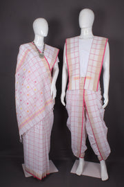 Traditional Handloom Joda Set in Elegant White and Golden Zari with booti