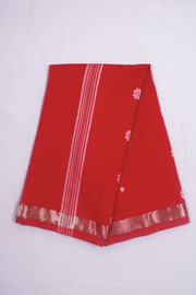 Red Dhoti Dupatta with Silver Zari Border and White Butis