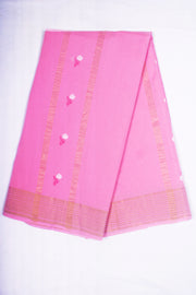 Pink Dhoti Dupatta with Golden Zari Border and White and Magenta Butis