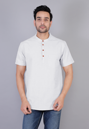 White Plain Half Sleeves Short Kurta