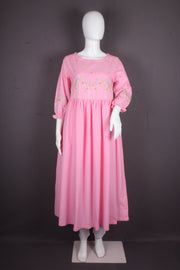 Peach Hand Embroidered Gathered Dress