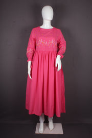 Rani Pink Hand Embroidered Gathered Dress
