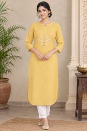 Tuscan Sun Yellow Embroidered Kurti