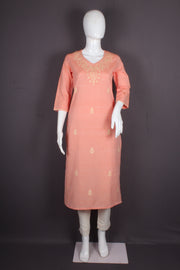 Peach Hand Embroidered Long Kurti