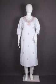 White Hand Embroidered Long Kurti