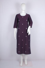 Dark Purple Hand Embroidered Long Kurti