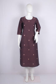 Chocolate Brown Hand Embroidered Long Kurti