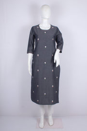 Sleti Gray Hand Embroidered Long Kurti
