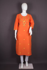 Orange Hand Embroidered Long Kurti