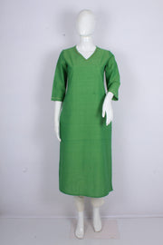 Delicate Green Handloom Cotton Kurti with Pearl Work