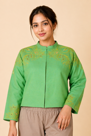 Natural Dyed Hand Embroidered Green Womens Jacket
