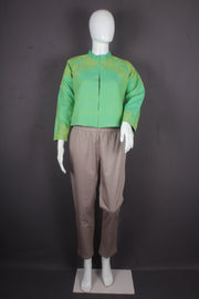Natural Dyed Hand Embroidered Green Womens Jacket