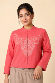 Natural Dyed Hand Embroidered Rani Pink Womens Jacket