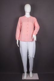 Women's Solid Pink Mandarin Collar Cotton Shirt