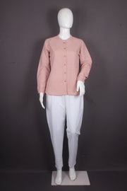 Women's Thulian Pink Cotton Shirt with Self Striped and Stand Collar