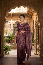 Wine Purple Sona Rupa Aadiya Cut Work Banarasi Saree