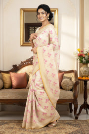 Papaya Whip Yellow, Golden Zari and Magenta Jacquard Saree with Musard Yellow Border