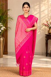 Magenta Jungla Bel Buta Jacquard Banarasi Saree