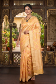 Yellow Meena Cut Work Banarasi Saree