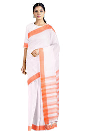 White Dobby Saree with Orange Border