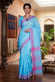 Blue Dobby Saree with Magenta Border