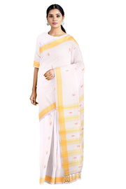 White Dobby Saree with Yellow Border and Butis