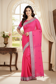 Magenta Dobby Saree with White and Purple Border and Butis