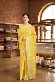 Turmeric Yellow Dobby Saree with White Butis and White Dobby Border