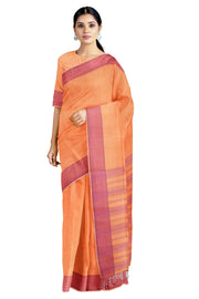 Orange Mercerised Dobby Saree with Magenta Border