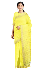 Lemon Yellow Dobby Mercerised Saree with Goldan Zari Border