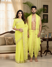 Yellow Couple Set with Golden Zari Border