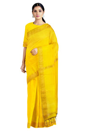 Yellow Mercerised Check Dobby Saree with Golden Zari Border