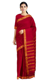 Red Dobby Saree with Golden Zari Border