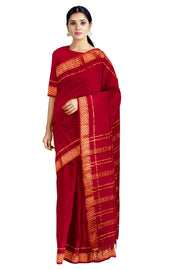 Red Dobby Saree with Golden Zari Border