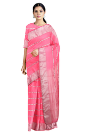 French Pink Dobby Mercerised Saree with Silver Zari Border