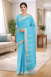 Blue Dobby Saree with Golden Zari Border
