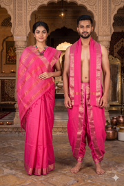 Magenta Dobby Couple Set with Golden Zari Border
