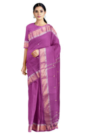 Purple Dobby Saree with Butis and Goldan, Silver Zari Border