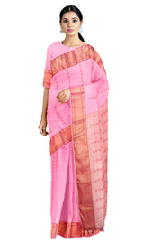 Dobby Mercerised Candy Pink Saree with Butis and Goldan Zari Border