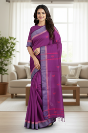 Purple Dobby Saree with White and Magenta Border and Butis