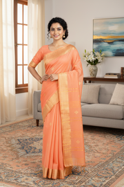 Orange Dobby Saree with Golden Zari Border and Butis