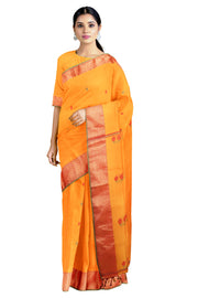 Mustard Yellow Dobby Mercerised Saree with Buti and Reddish-Orange Border