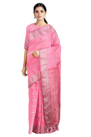 Rose Pink Dobby Mercerised Saree with Butis and Silver Zari Border